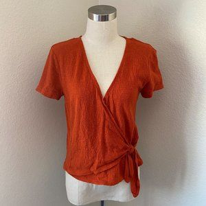 Madewell Blouse Texture Faux Wrap Tie Blouse